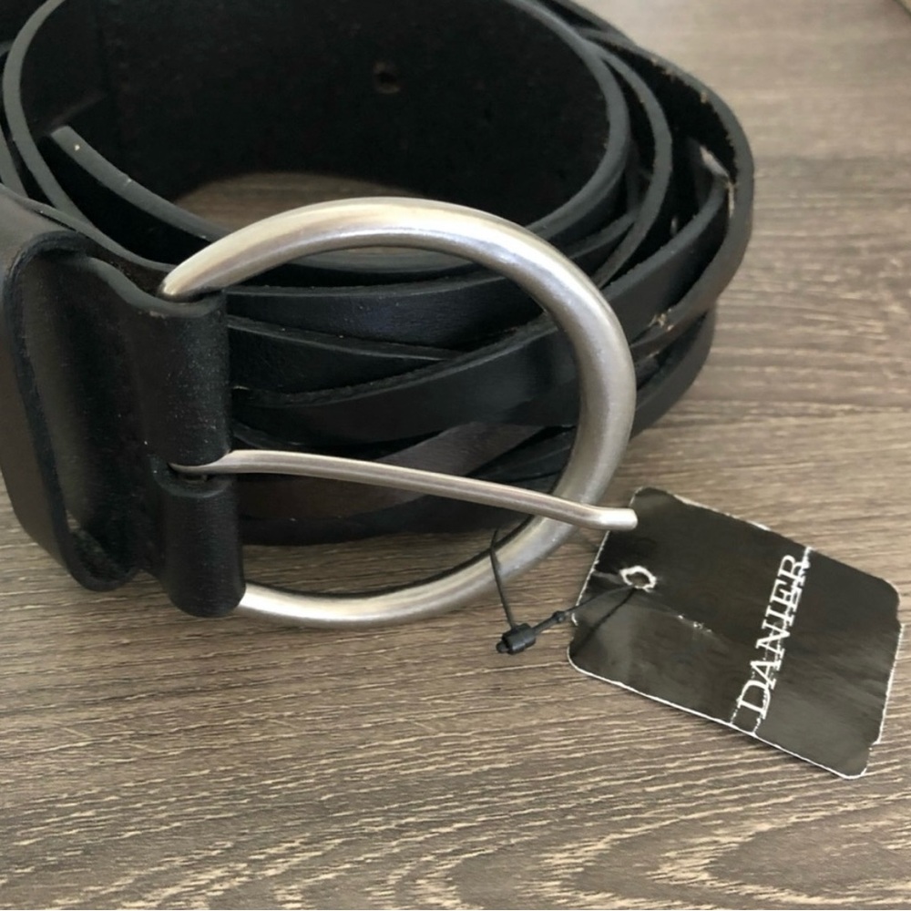 Danier Black Leather Women’s Belt with Silver Buckle